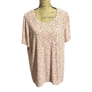 Anne Klein Pink Relaxed Stretchy Short Sleeve Blouse